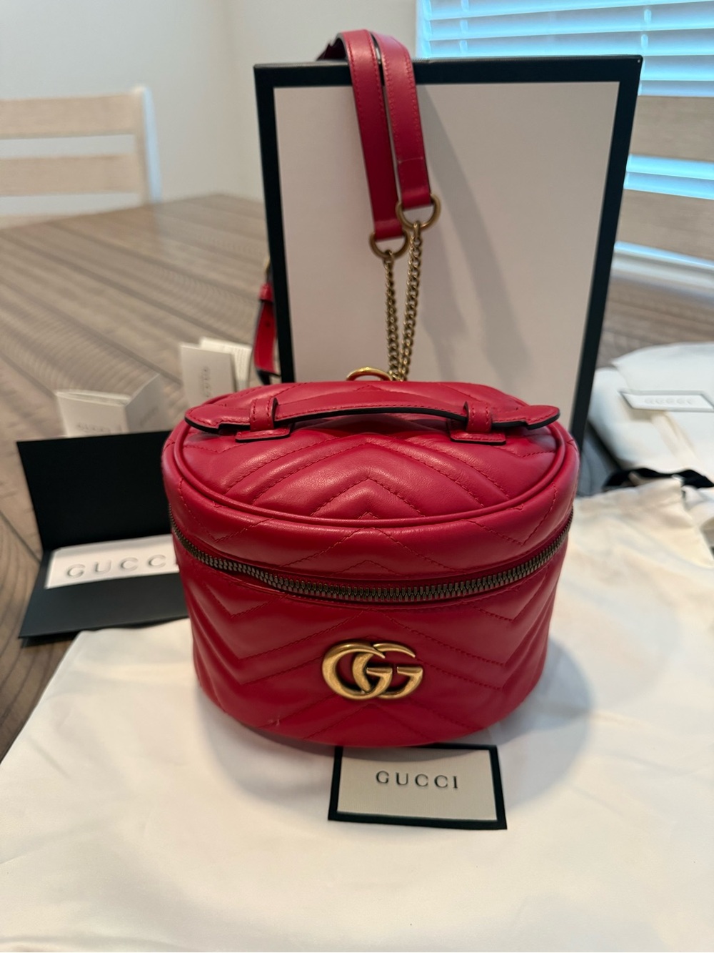 Gucci Red Quilted GG Marmont Round Crossbody Bag
